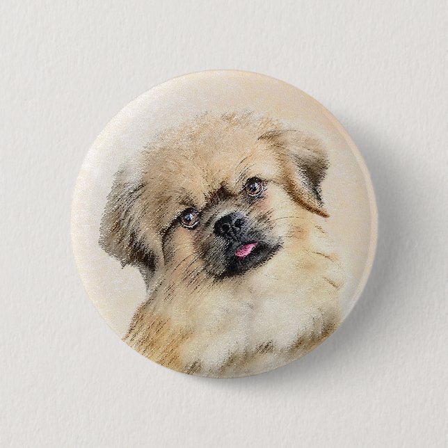 Tibetan Spaniel Painting - Cute Original Dog Art Button (Front)