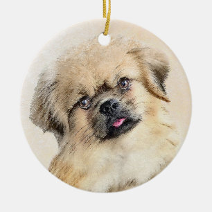 Tibetan Spaniel Painting - Cute Original Dog Art Ceramic Ornament