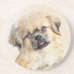 Tibetan Spaniel Painting - Cute Original Dog Art Coaster