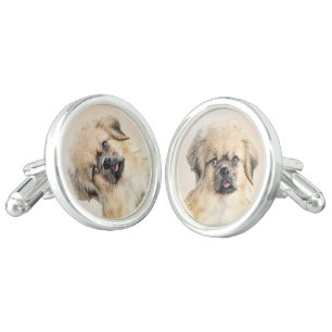 Tibetan Spaniel Painting - Cute Original Dog Art Cufflinks