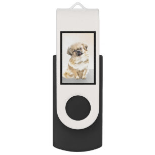 Tibetan Spaniel Painting - Cute Original Dog Art Flash Drive