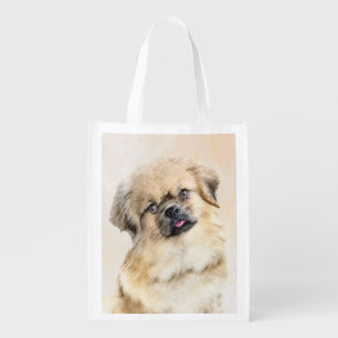 Tibetan Spaniel Painting - Cute Original Dog Art Grocery Bag
