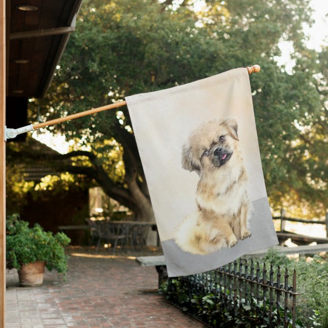 Tibetan Spaniel Painting - Cute Original Dog Art House Flag (In SItu)