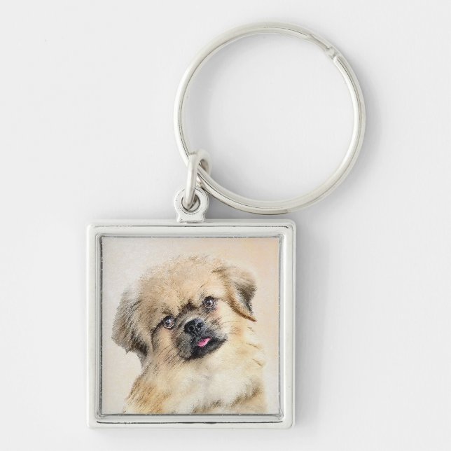 Tibetan Spaniel Painting - Cute Original Dog Art Keychain (Front)