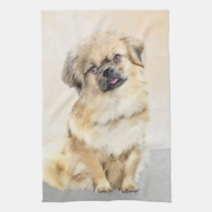 Tibetan Spaniel Painting - Cute Original Dog Art Kitchen Towel
