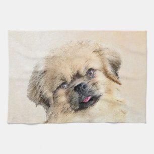 Tibetan Spaniel Painting - Cute Original Dog Art Kitchen Towel
