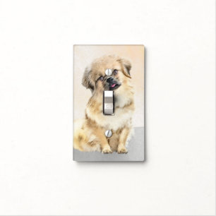 Tibetan Spaniel Painting - Cute Original Dog Art Light Switch Cover