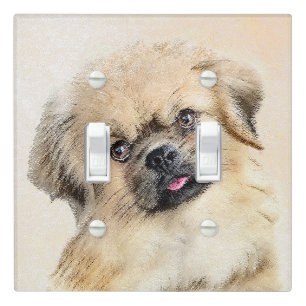 Tibetan Spaniel Painting - Cute Original Dog Art Light Switch Cover