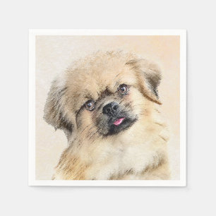 Tibetan Spaniel Painting - Cute Original Dog Art Napkins