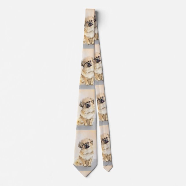Tibetan Spaniel Painting - Cute Original Dog Art Neck Tie (Front)