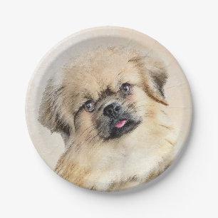 Tibetan Spaniel Painting - Cute Original Dog Art Paper Plates