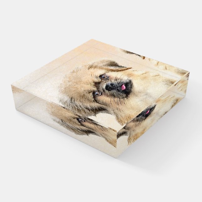 Tibetan Spaniel Painting - Cute Original Dog Art Paperweight (Angled)