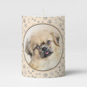 Tibetan Spaniel Painting - Cute Original Dog Art Pillar Candle