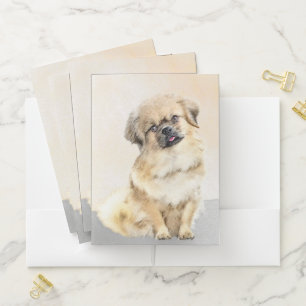 Tibetan Spaniel Painting - Cute Original Dog Art Pocket Folder