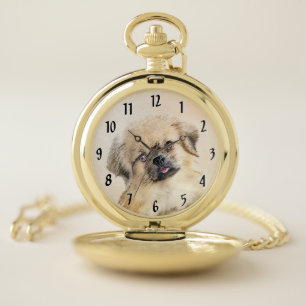 Tibetan Spaniel Painting - Cute Original Dog Art Pocket Watch