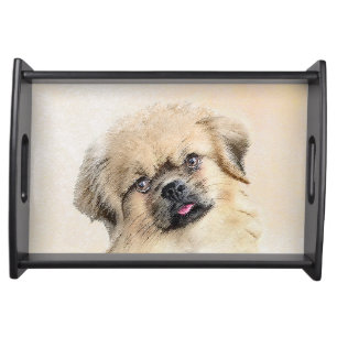 Tibetan Spaniel Painting - Cute Original Dog Art Serving Tray