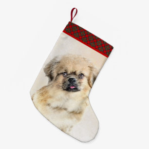 Tibetan Spaniel Painting - Cute Original Dog Art Small Christmas Stocking
