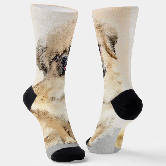 Tibetan Spaniel Painting - Cute Original Dog Art Socks (Angled)