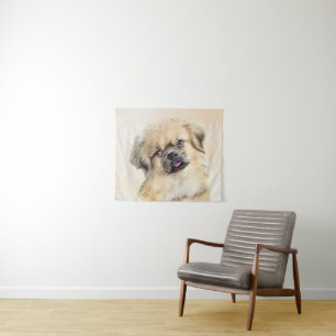 Tibetan Spaniel Painting - Cute Original Dog Art Tapestry