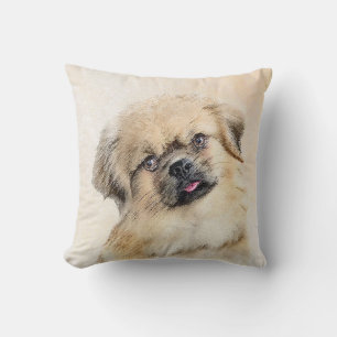 Tibetan Spaniel Painting - Cute Original Dog Art Throw Pillow