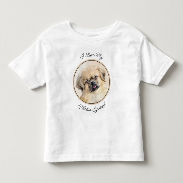 Tibetan Spaniel Painting - Cute Original Dog Art Toddler T-shirt (Front)