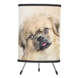 Tibetan Spaniel Painting - Cute Original Dog Art Tripod Lamp