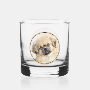 Tibetan Spaniel Painting - Cute Original Dog Art Whiskey Glass