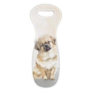 Tibetan Spaniel Painting - Cute Original Dog Art Wine Bag
