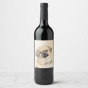 Tibetan Spaniel Painting - Cute Original Dog Art Wine Label
