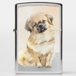 Tibetan Spaniel Painting - Cute Original Dog Art Zippo Lighter