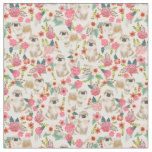 Tibetan Spaniel vintage florals cream Fabric