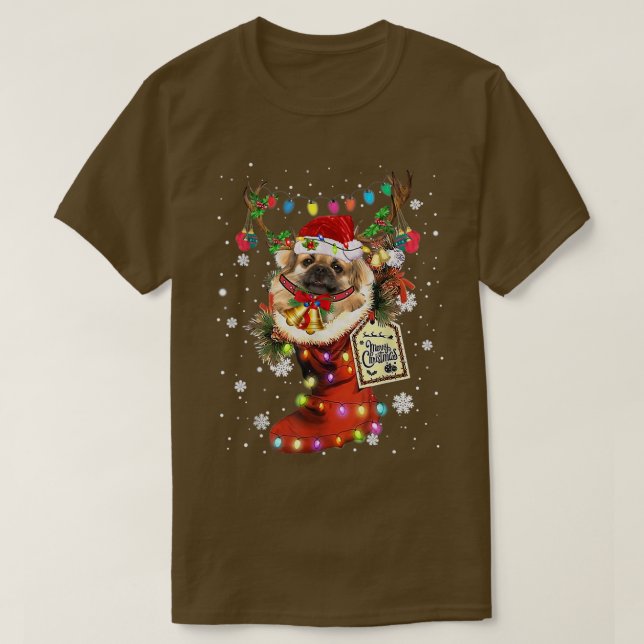 Tibetan Spaniel Xmas Boot Christmas Sock Winter Sn T-Shirt (Design Front)