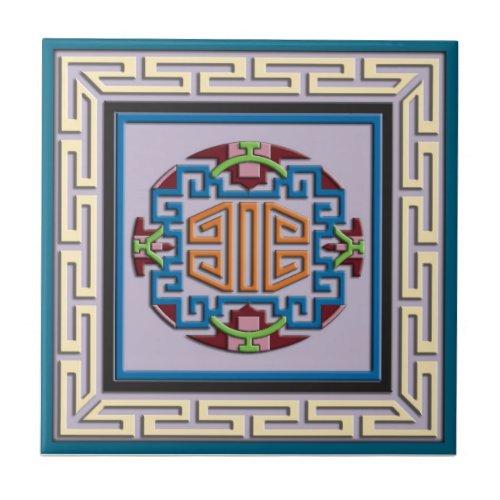 Tibetan square ornament ceramic tile