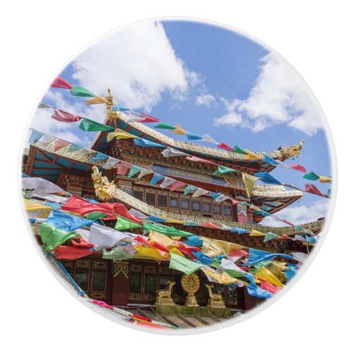 Tibetan Temple with prayer flags _ Yunnan China Ceramic Knob