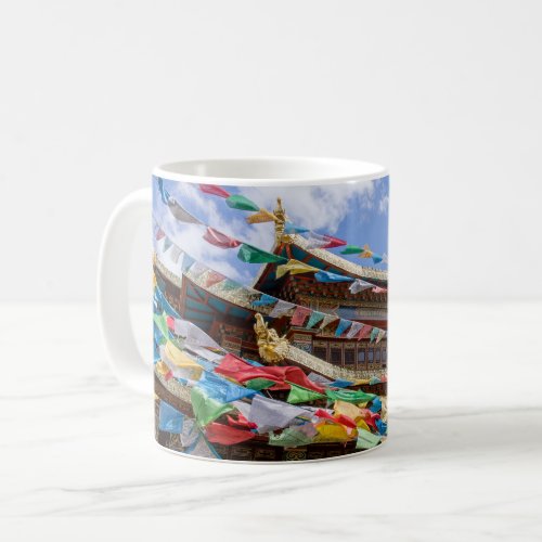 Tibetan Temple with prayer flags _ Yunnan China Coffee Mug