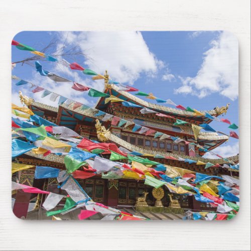 Tibetan Temple with prayer flags _ Yunnan China Mouse Pad