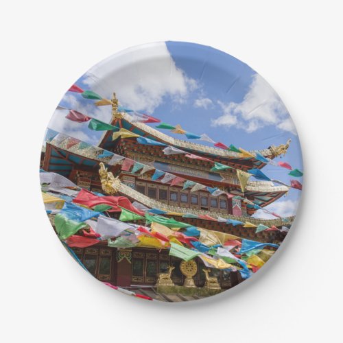Tibetan Temple with prayer flags _ Yunnan China Paper Plates