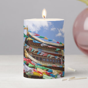Tibetan Temple with prayer flags - Yunnan, China Pillar Candle