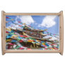 Tibetan Temple with prayer flags - Yunnan, China Serving Tray