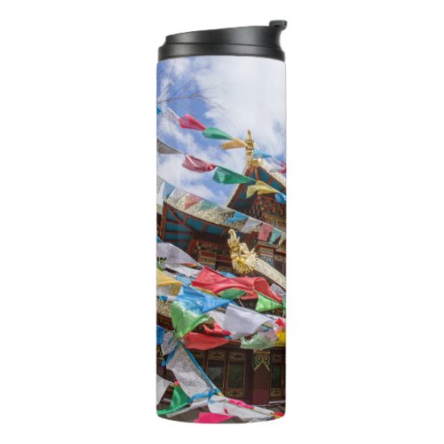 Tibetan Temple with prayer flags _ Yunnan China Thermal Tumbler