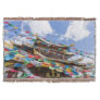 Tibetan Temple with prayer flags - Yunnan, China Throw Blanket