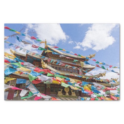 Tibetan Temple with prayer flags _ Yunnan China Tissue Paper
