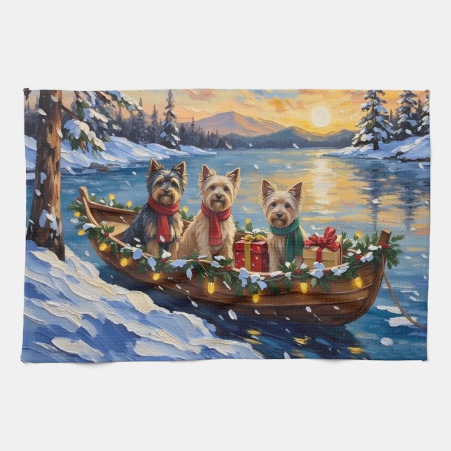 Tibetan Terrier Christmas Boat Holiday Kitchen Towel (Horizontal)