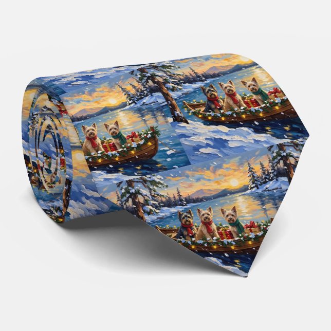 Tibetan Terrier Christmas Boat Holiday Neck Tie (Rolled)