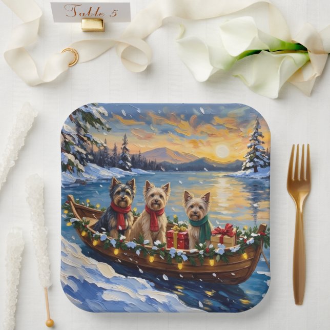 Tibetan Terrier Christmas Boat Holiday Paper Plates (Wedding)