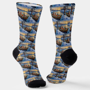 Tibetan Terrier Christmas Boat Holiday Socks