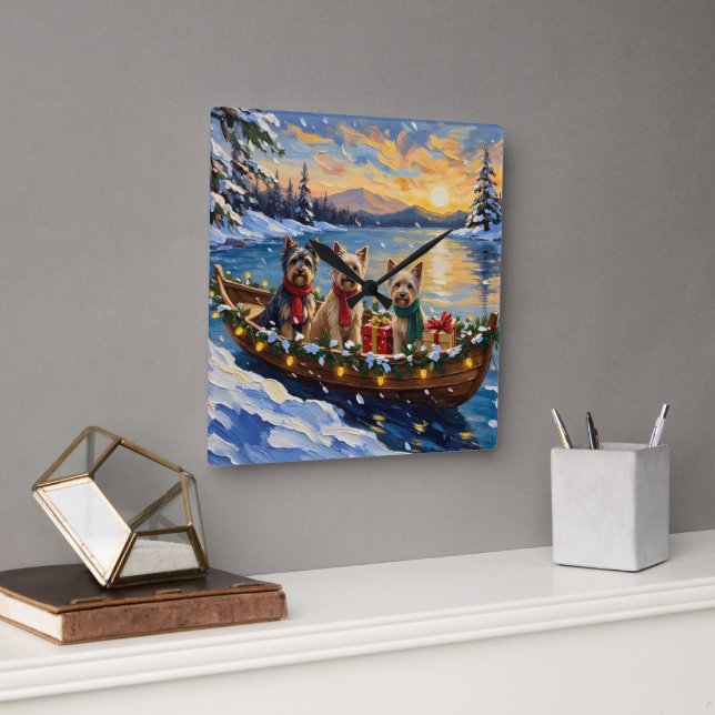 Tibetan Terrier Christmas Boat Holiday Square Wall Clock (Office)