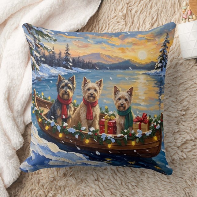 Tibetan Terrier Christmas Boat Holiday Throw Pillow (Blanket)