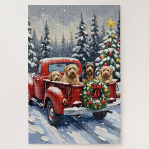 Tibetan Terrier Christmas Red Truck Holiday Jigsaw Puzzle