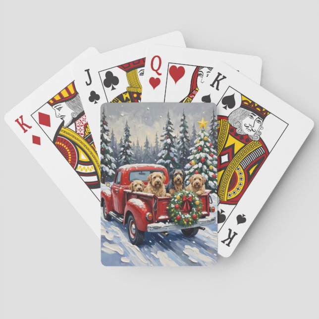 Tibetan Terrier Christmas Red Truck Holiday Poker Cards (Back)